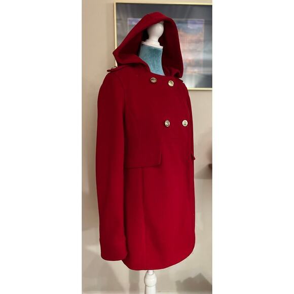 Tommy Hilfiger red hooded double breasted coat size medium - Picture 2 of 8